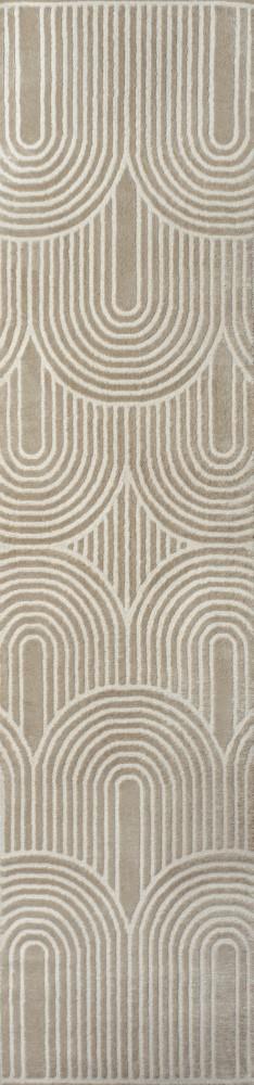 Pastel MidCentury Art Deco Striped Arches Two-Tone High-Low Area Rug - JONATHAN Y