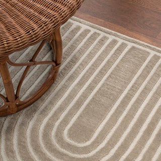 Pastel MidCentury Art Deco Striped Arches Two-Tone High-Low Area Rug - JONATHAN Y