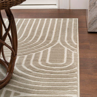 Pastel MidCentury Art Deco Striped Arches Two-Tone High-Low Area Rug - JONATHAN Y