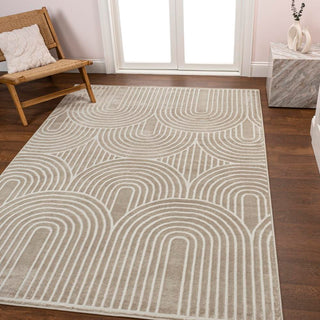 Pastel MidCentury Art Deco Striped Arches Two-Tone High-Low Area Rug - JONATHAN Y