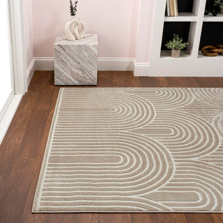 Pastel MidCentury Art Deco Striped Arches Two-Tone High-Low Area Rug - JONATHAN Y