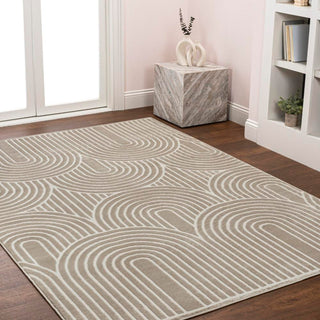 Pastel MidCentury Art Deco Striped Arches Two-Tone High-Low Area Rug - JONATHAN Y