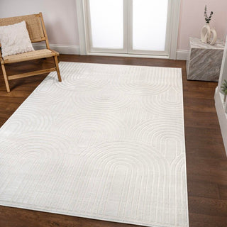 Pastel MidCentury Art Deco Striped Arches Two-Tone High-Low Area Rug - JONATHAN Y