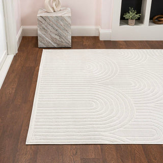 Pastel MidCentury Art Deco Striped Arches Two-Tone High-Low Area Rug - JONATHAN Y