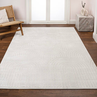 Pastel MidCentury Art Deco Striped Arches Two-Tone High-Low Area Rug - JONATHAN Y