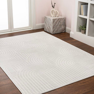 Pastel MidCentury Art Deco Striped Arches Two-Tone High-Low Area Rug - JONATHAN Y