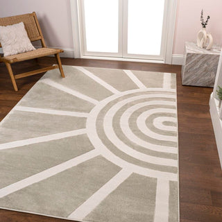 Nordic MidCentury Scandinavian Abstract Sun Two-Tone High-Low Area Rug - JONATHAN Y