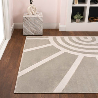 Nordic MidCentury Scandinavian Abstract Sun Two-Tone High-Low Area Rug - JONATHAN Y