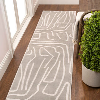 Alcina Modern Scandinavian Graphic Lines High-Low Area Rug - JONATHAN Y