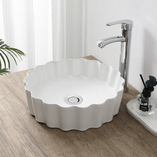 Atelier 15 in. Round Art Deco Contemporary Scalloped Ceramic Bathroom Vessel Sink