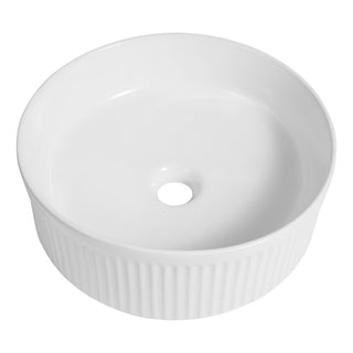 Element 14.75 in. W x 14.75 in. D Modern Designer Round Fluted Ceramic Bathroom Vessel Sink