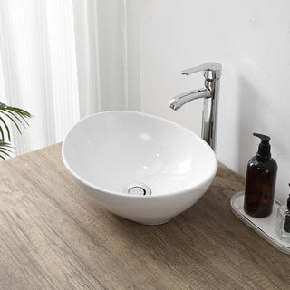 Cascade 16 in. W x 13.5 in. D Modern Minimalist Oval Ceramic Bathroom Vessel Sink