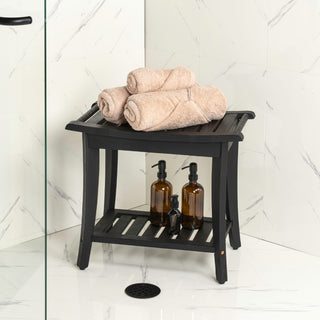 Tucker 22.1" Traditional Classic Slatted Solid Acacia Wood Indoor/Outdoor Shower Bench with Shelf and Handle