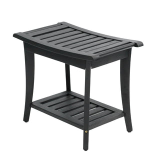 Tucker 22.1" Traditional Classic Slatted Solid Acacia Wood Indoor/Outdoor Shower Bench with Shelf and Handle