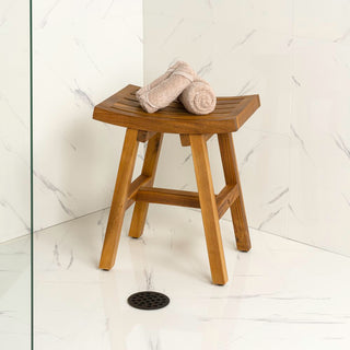 Tamlyn 15.75" Traditional Classic Slatted Solid Acacia Wood Indoor/Outdoor Shower Stool