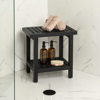 Armin 18.1" Modern Classic Grid Slat Solid Acacia Wood Indoor/Outdoor Shower Stool