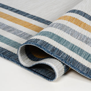Pollux Classic Coastal Mitred Stripe Reversible Machine-Washable Indoor/Outdoor Area Rug - JONATHAN Y