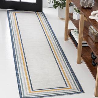 Pollux Classic Coastal Mitred Stripe Reversible Machine-Washable Indoor/Outdoor Area Rug - JONATHAN Y