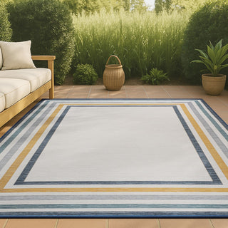 Pollux Classic Coastal Mitred Stripe Reversible Machine-Washable Indoor/Outdoor Area Rug