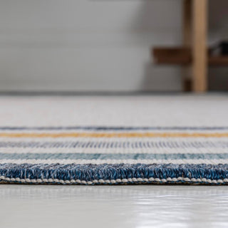 Pollux Classic Coastal Mitred Stripe Reversible Machine-Washable Indoor/Outdoor Area Rug - JONATHAN Y