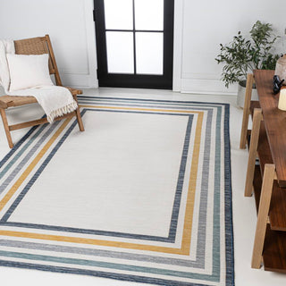 Pollux Classic Coastal Mitred Stripe Reversible Machine-Washable Indoor/Outdoor Area Rug - JONATHAN Y