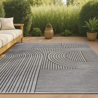 Zephyr Mid-Century Modern Arch Stripe Reversible Machine-Washable Indoor/Outdoor Area Rug