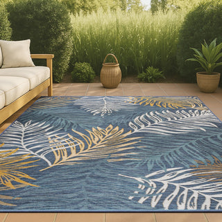 Calypso Coastal Casual Palm Frond Reversible Machine-Washable Indoor/Outdoor Area Rug