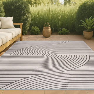 Arielle Mid-Century Modern Curve Stripe Reversible Machine-Washable Indoor/Outdoor Area Rug