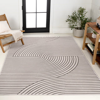 Arielle Mid-Century Modern Curve Stripe Reversible Machine-Washable Indoor/Outdoor Area Rug