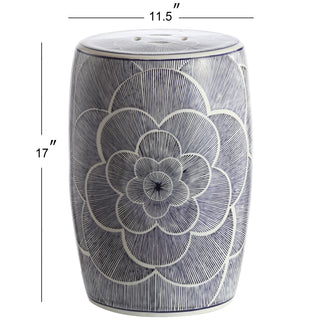Camellia 17" Ceramic Drum Garden Stool - JONATHAN Y