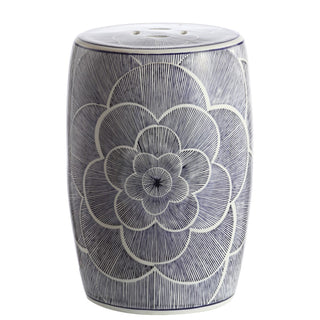 Camellia 17" Ceramic Drum Garden Stool - JONATHAN Y