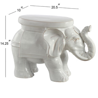 White Elephant 14.2" Ceramic Garden Stool - JONATHAN Y