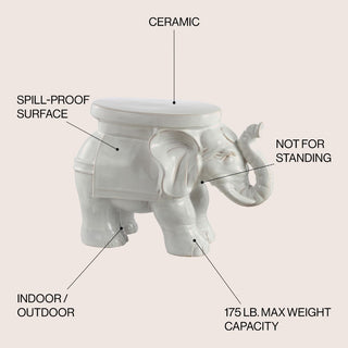 White Elephant 14.2" Ceramic Garden Stool - JONATHAN Y