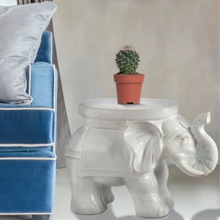White Elephant 14.2" Ceramic Garden Stool - JONATHAN Y