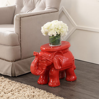 White Elephant 14.2" Ceramic Garden Stool - JONATHAN Y