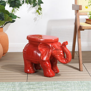 White Elephant 14.2" Ceramic Garden Stool - JONATHAN Y