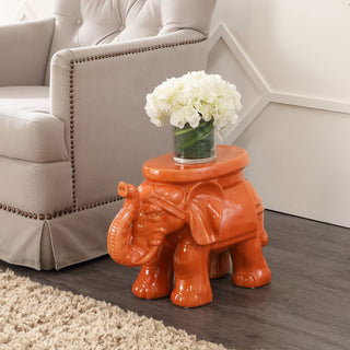 White Elephant 14.2" Ceramic Garden Stool - JONATHAN Y