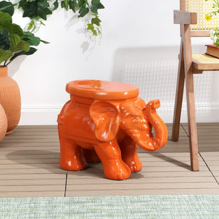 White Elephant 14.2" Ceramic Garden Stool - JONATHAN Y