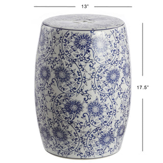 Lotus Blossom 17.5" Chinoiserie Ceramic Drum Garden Stool - JONATHAN Y