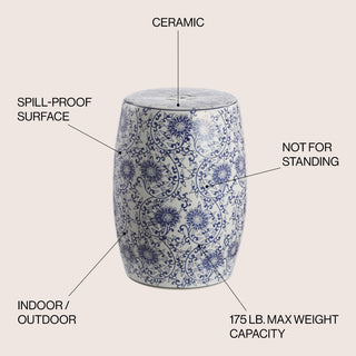 Lotus Blossom 17.5" Chinoiserie Ceramic Drum Garden Stool - JONATHAN Y