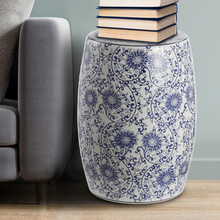 Lotus Blossom 17.5" Chinoiserie Ceramic Drum Garden Stool - JONATHAN Y