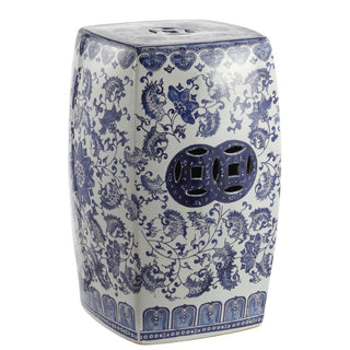Floral Vine 18.5" Chinoiserie Ceramice Square Garden Stool - JONATHAN Y