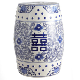 Double Happiness 18" Chinoiserie Ceramic Drum Garden Stool - JONATHAN Y