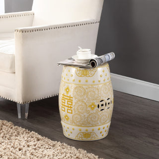 Double Happiness 18" Chinoiserie Ceramic Drum Garden Stool - JONATHAN Y