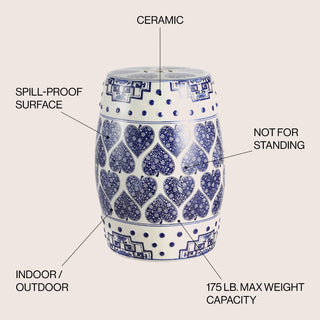 Happy Hearts 17.8" Chinoiserie Ceramic Drum Garden Stool - JONATHAN Y