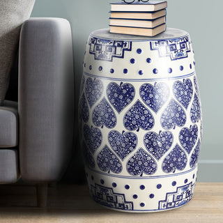 Happy Hearts 17.8" Chinoiserie Ceramic Drum Garden Stool - JONATHAN Y