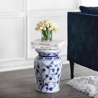 Cherry Blossom 17.7" Ceramic Garden Stool - JONATHAN Y