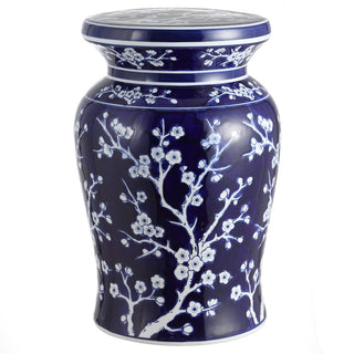 Cherry Blossom 17.75" Ceramic Garden Stool - JONATHAN Y
