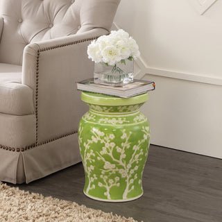 Cherry Blossom 17.75" Ceramic Garden Stool - JONATHAN Y