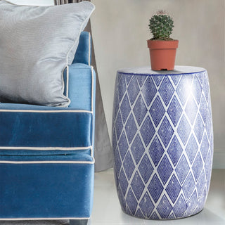 Moroccan Diamonds 18" Ceramic Drum Garden Stool - JONATHAN Y